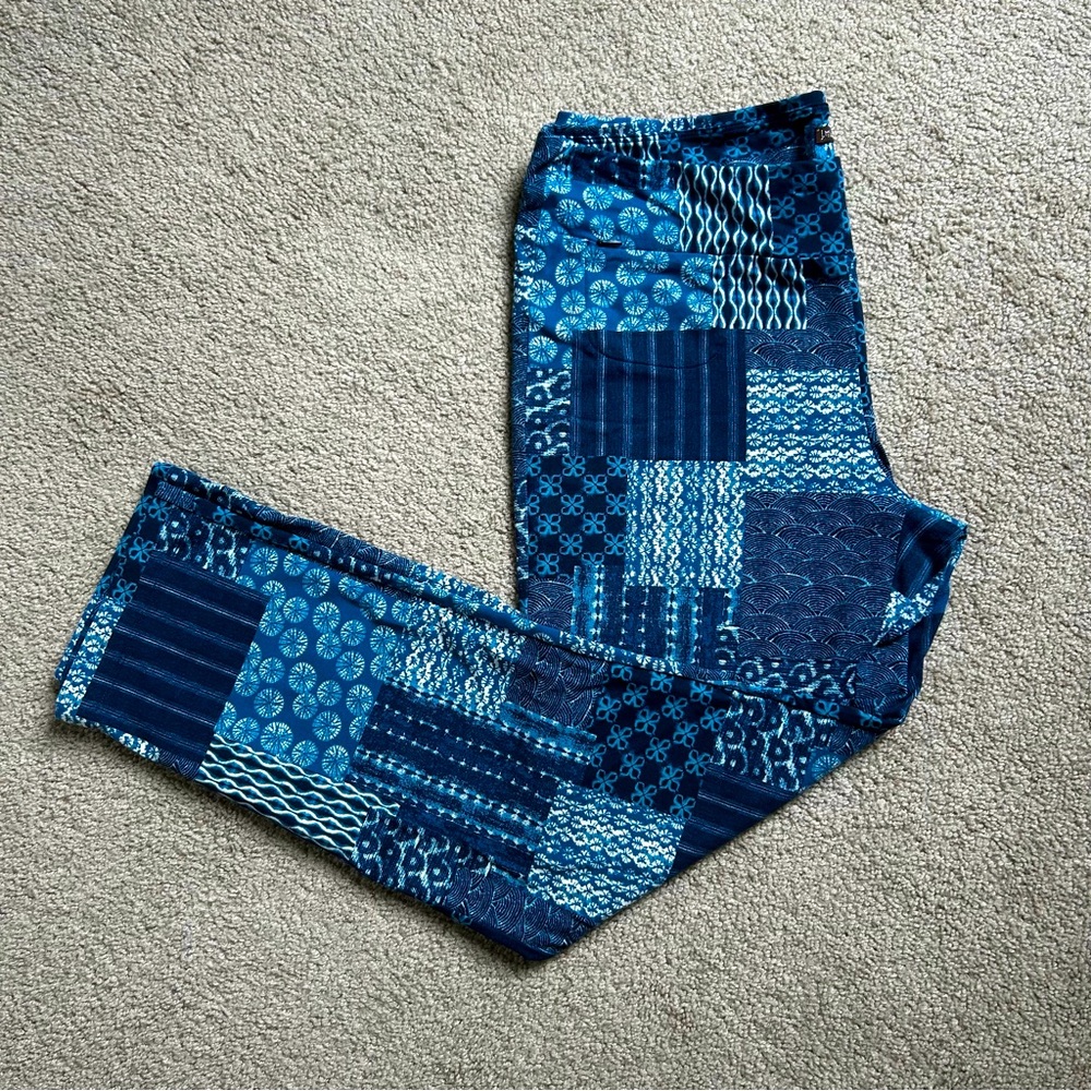 J. McLaughlin Women's Pull On Pants Catalina Cloth Medium Blue Patchwork Stretch
